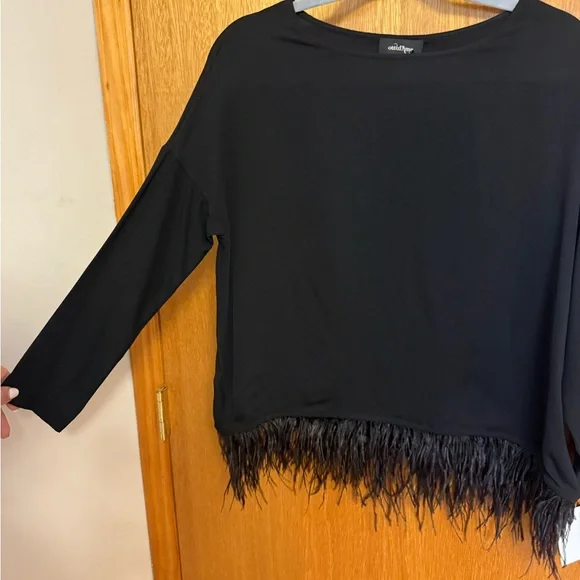 Elegant Black Long Sleeve Blouse with Feather Detail - Picture 6 of 11